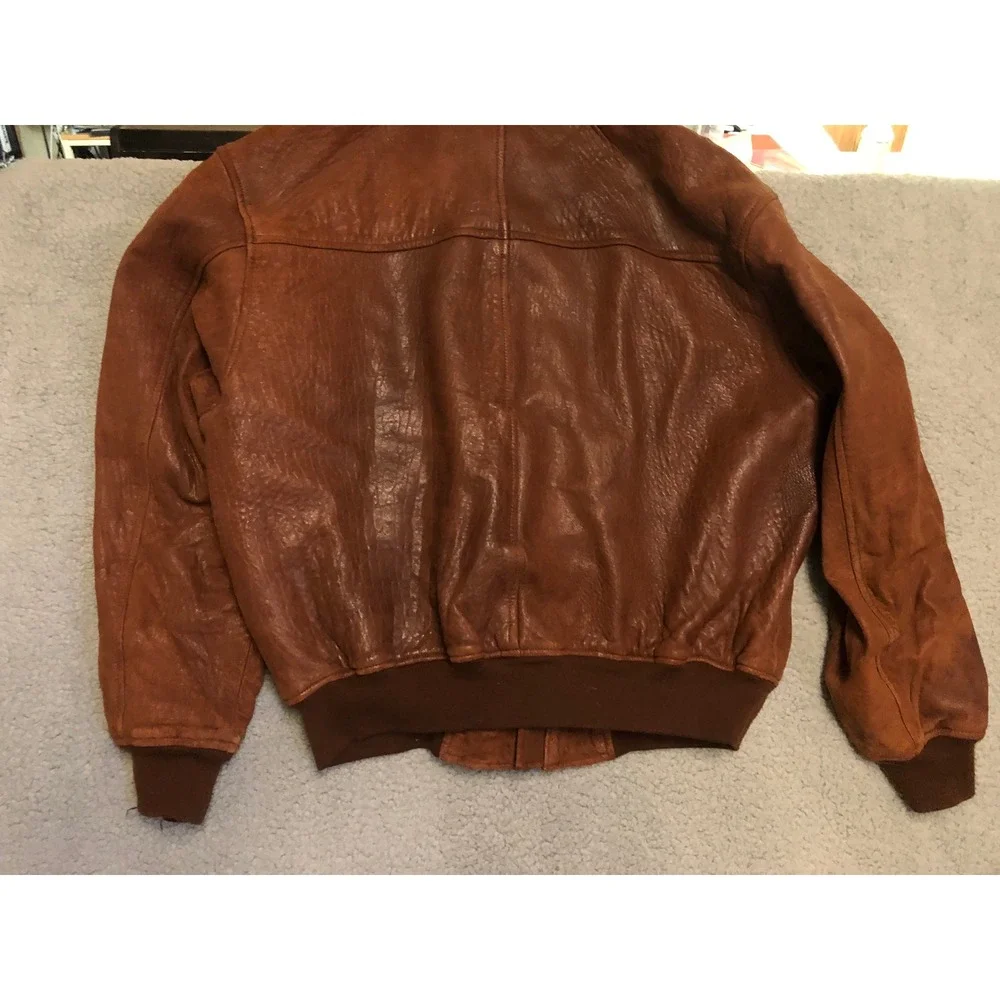 VTG Willis & Geiger‎ Leather Bomber Jacket Mens L Brown Plaid Lined Made in USA